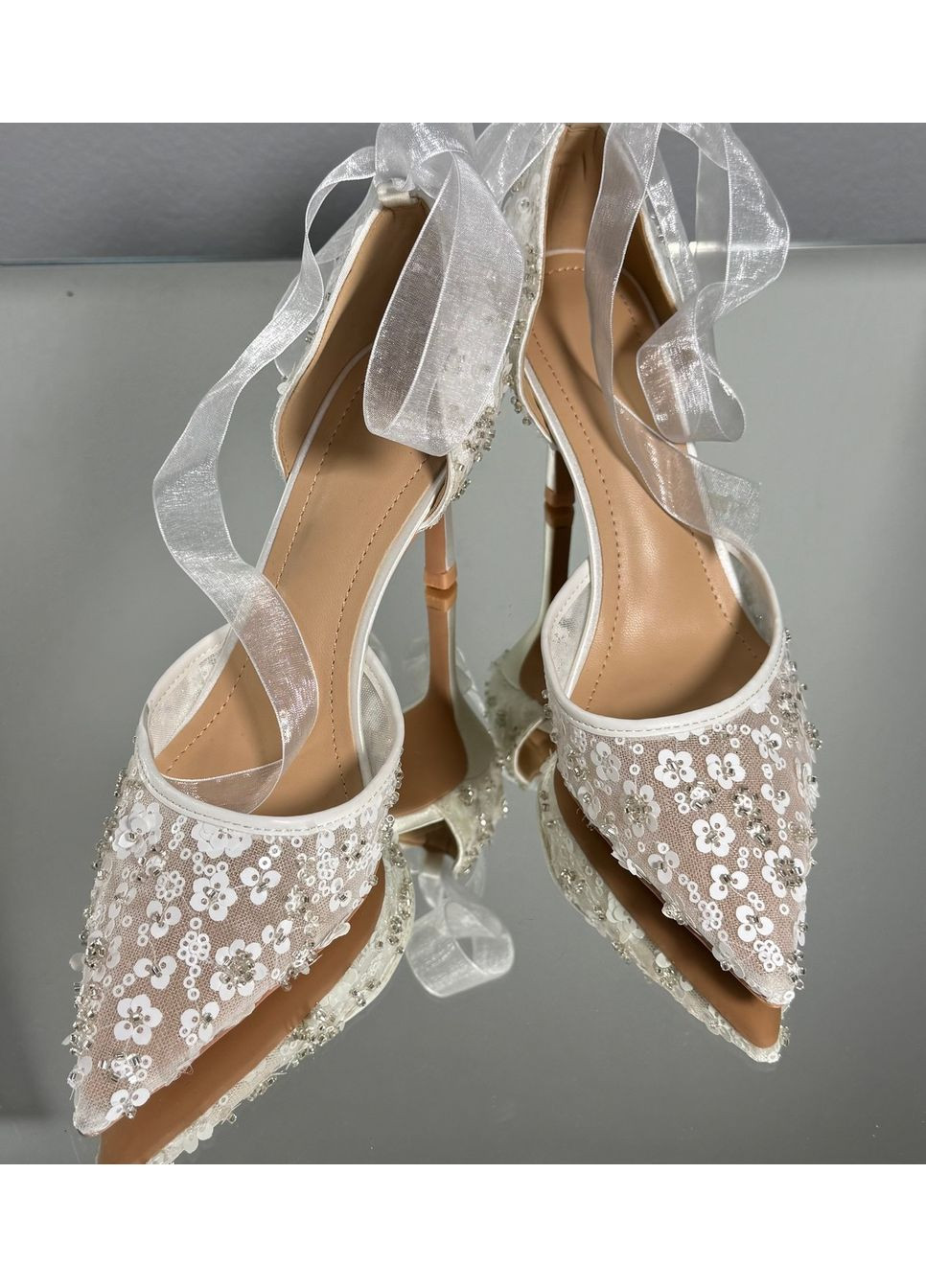 No Brand Весільні мережевні туфлі для нареченої із стрічкою 6,5 см білий з текстиль, — (351394282)