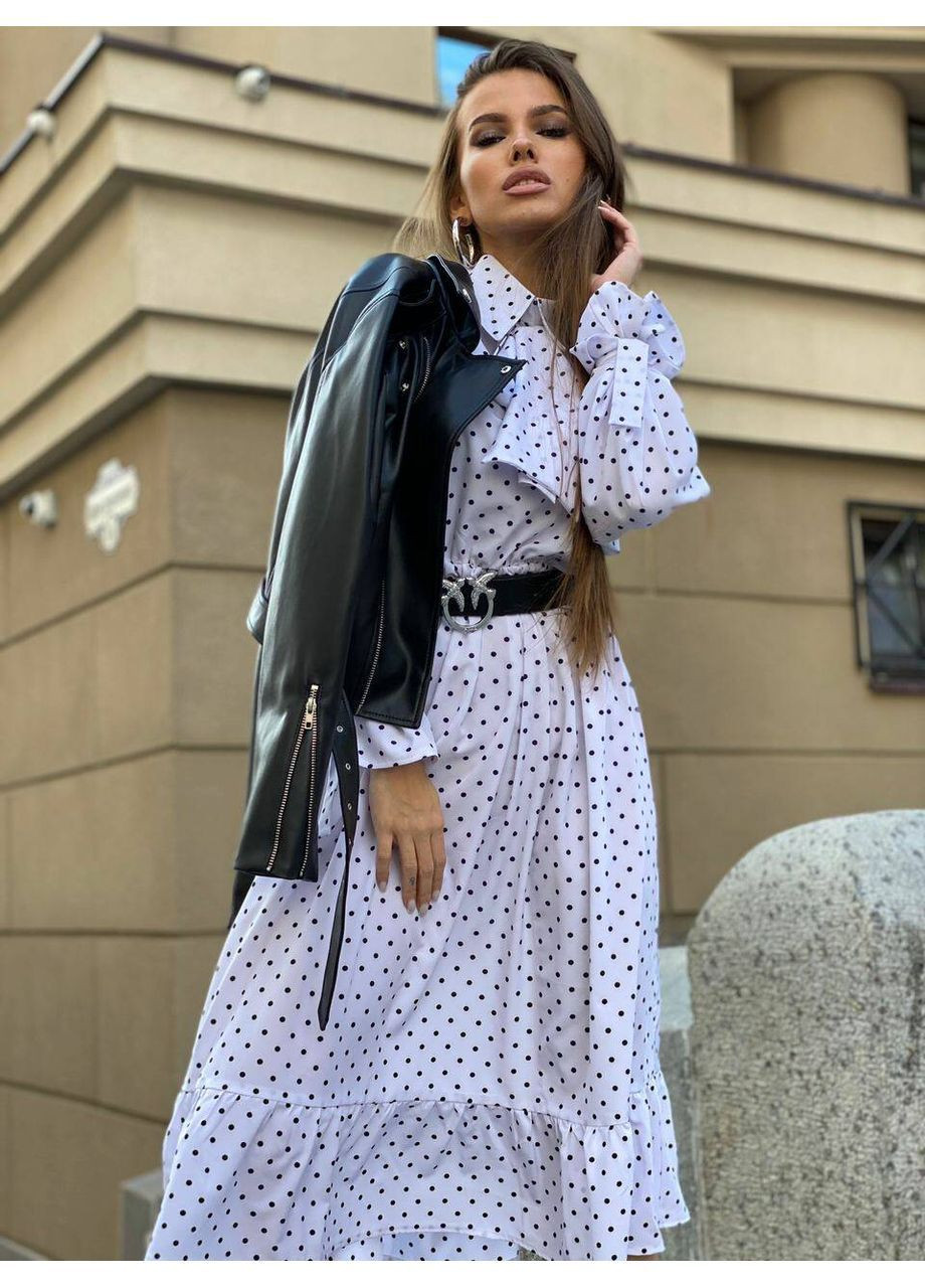 Белое платье бант белый в горох milirud