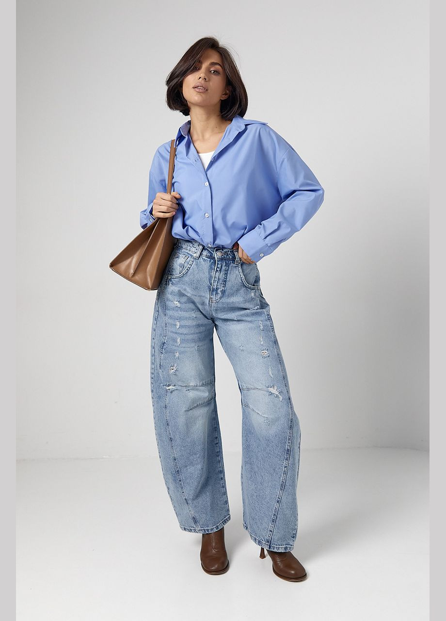 Класична однотонна жіноча сорочка з напівкруглим низом Lurex (317618575)