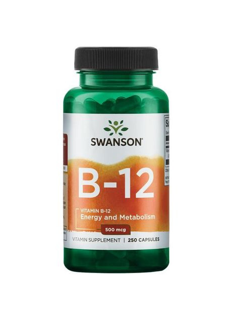 Витамин В12 Цианокобаламин, Vitamin B12 Cyanocobalamin, 500 мкг, 250 капсул Swanson (366733830)