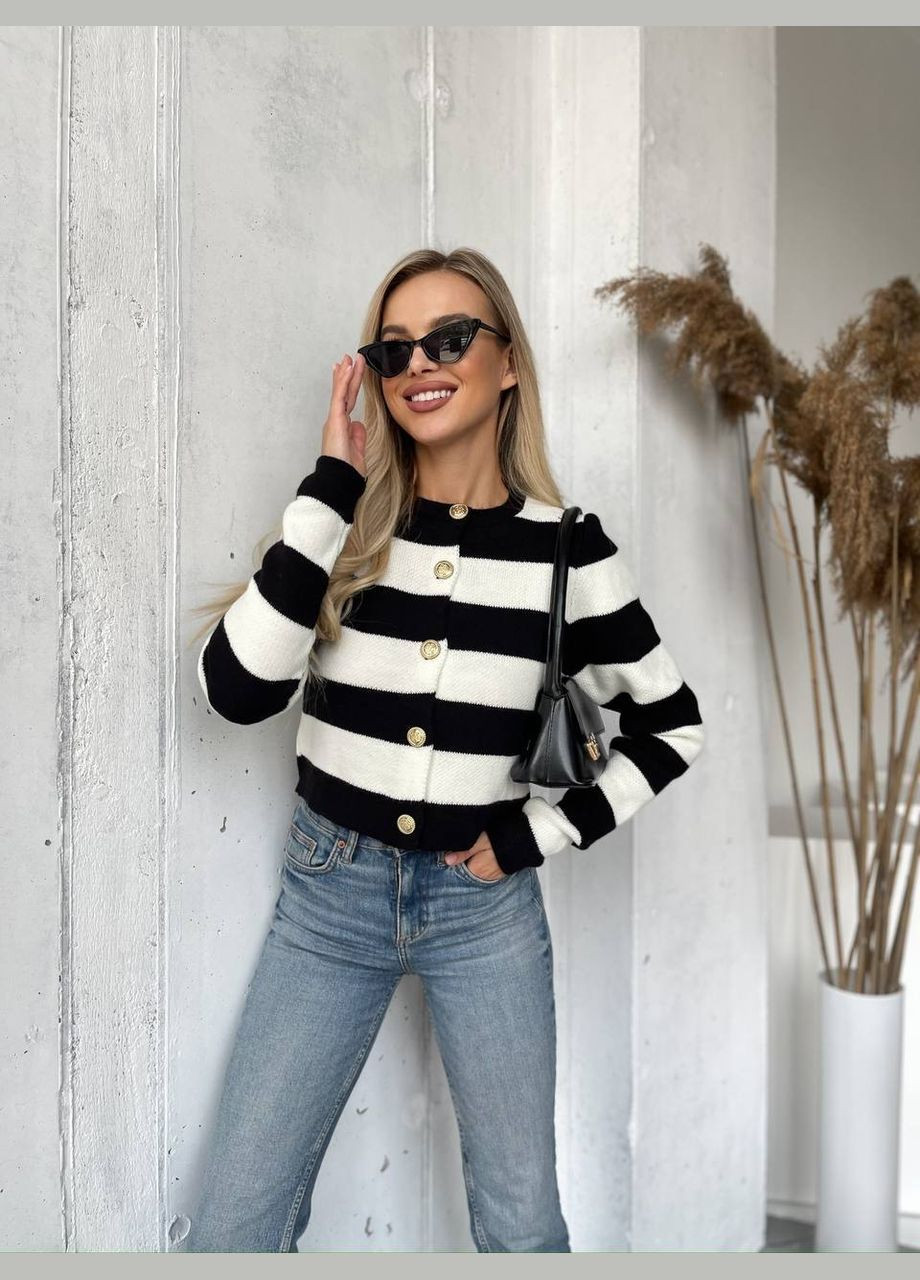 Черно-белый демисезонный кардиган No Brand