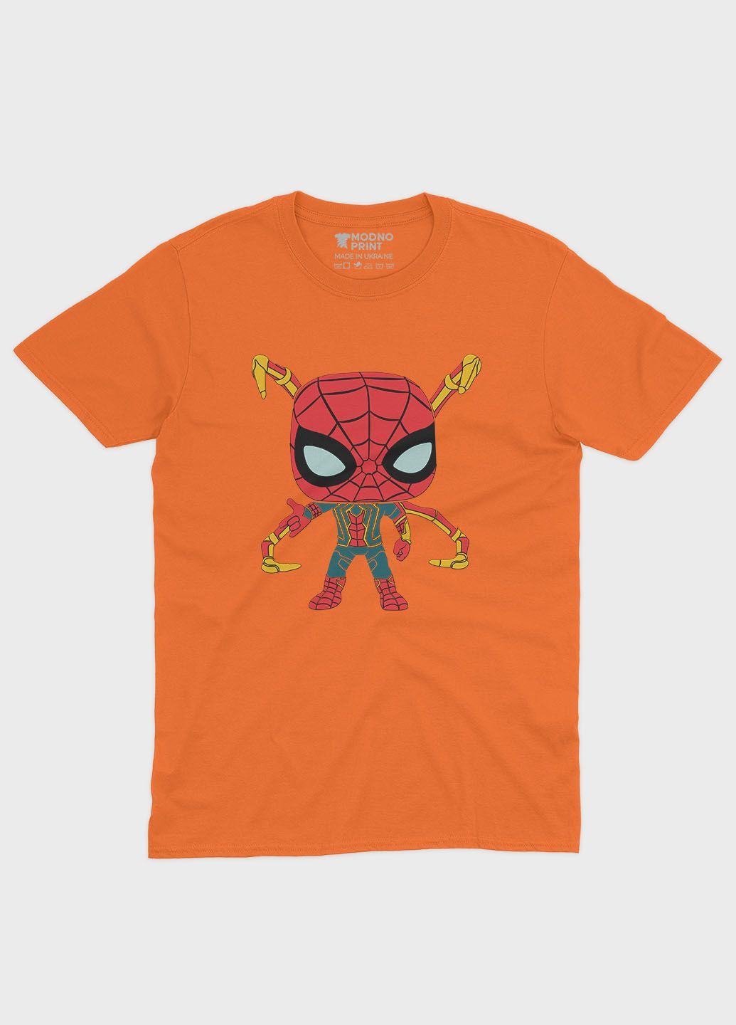 Оранжевая демисезонная футболка для мальчика с принтом супергероя - человек-паук (ts001-1-ora-006-014-015-b) Modno