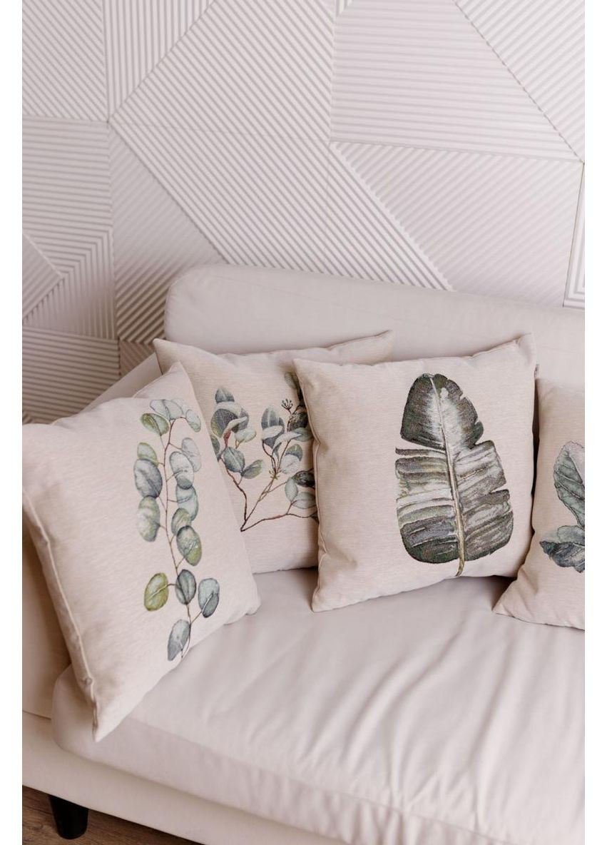 Гобеленова декоративна подушка Herbal Евкаліпт 45х45 см для інтер'єру м'яка подушка для дому ProDobro (369378058)