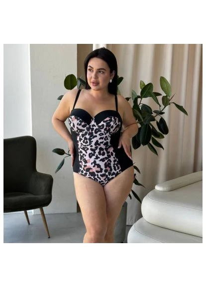 Комбінований демісезонний суцільний купальник plus size з чашками та утяжкою No Brand