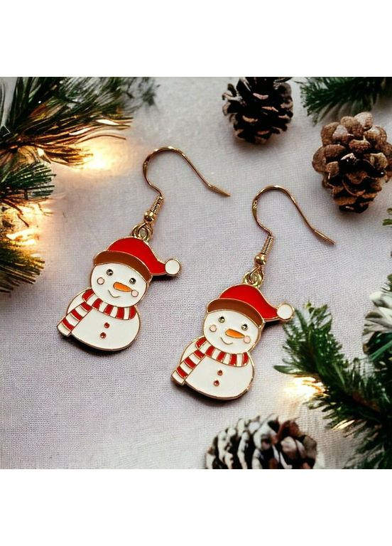 Рождественские серьги - снеговички, золотистые No Brand (367724002)
