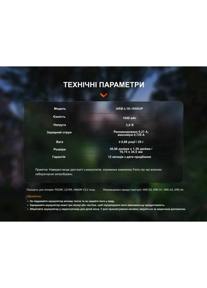 Аккумулятор 16340 Fenix 1050 мАч Type-C сталь 34,5х16,75 мм No Brand (400574930)