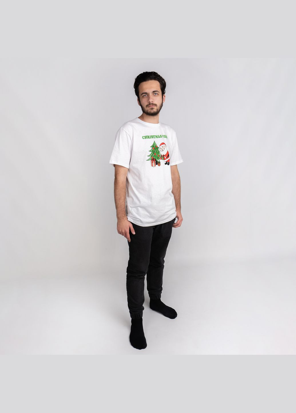 Біла футболка чоловіча новорічна з принтом santa білий dexter's