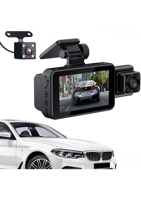 Автомобильный видеорегистратор SV3 Full HD 1080P на 3 камеры с камерой заднего вида 2шт Lesko (349729724)