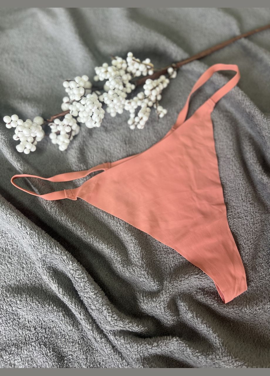 Безшовні трусики-стрінги Невидимка з бавовняною ластовицею на тонких резинках S M L XL(44 46 48 50) коралові Po Fanu (303400862)