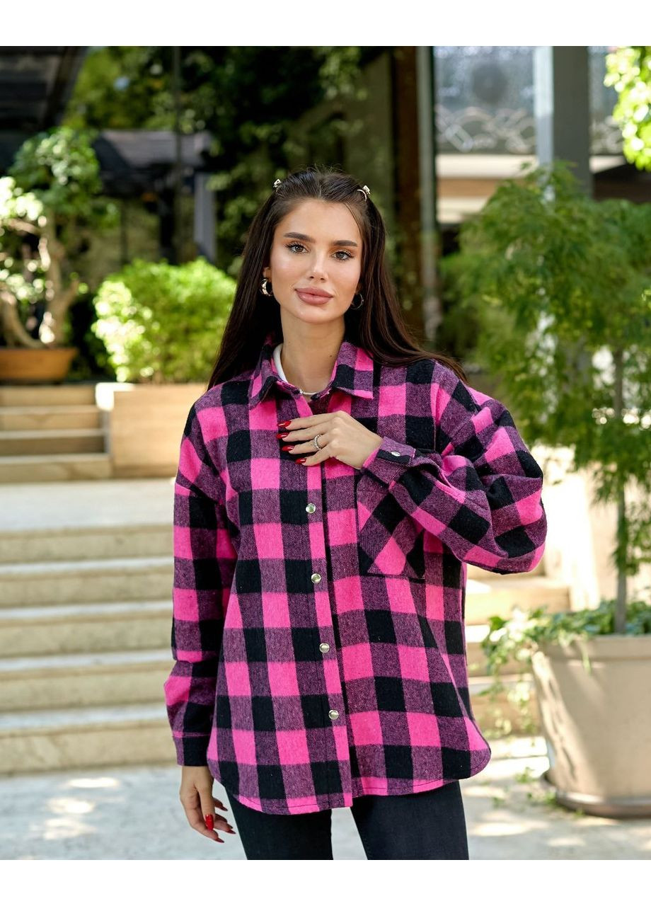 Розовая повседневный рубашка в клетку DK/DL Мода без кордонів с длинным рукавом