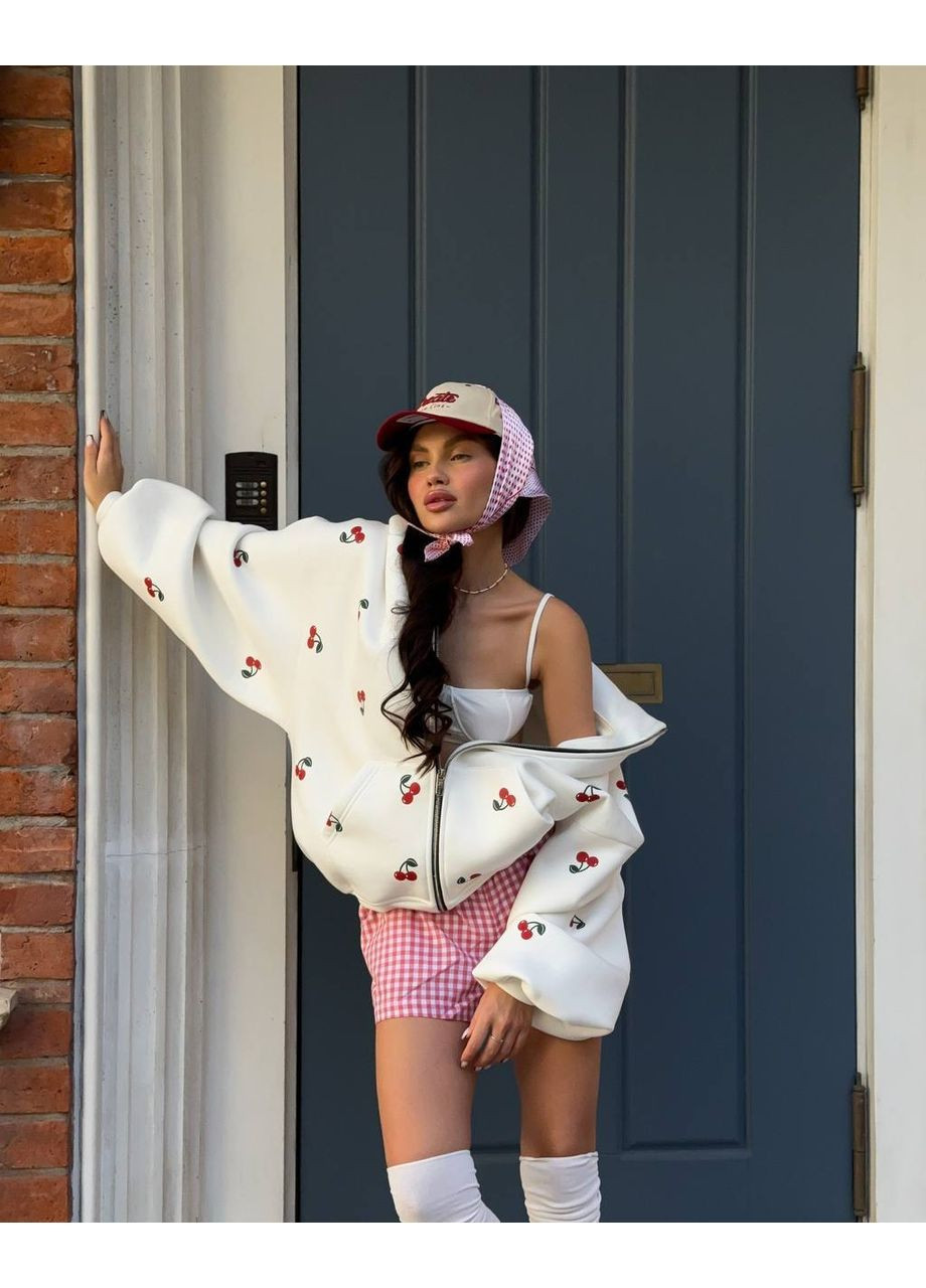 Женская кофта оверсайз с вишенками на флисе No Brand Р1540-711 (361383588)