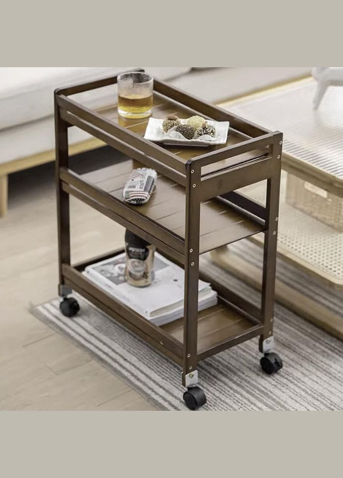 Этажерка из дерева для ванной на колёсиках Ленсинг сепия (АБТ-004608) No Brand (328209261)