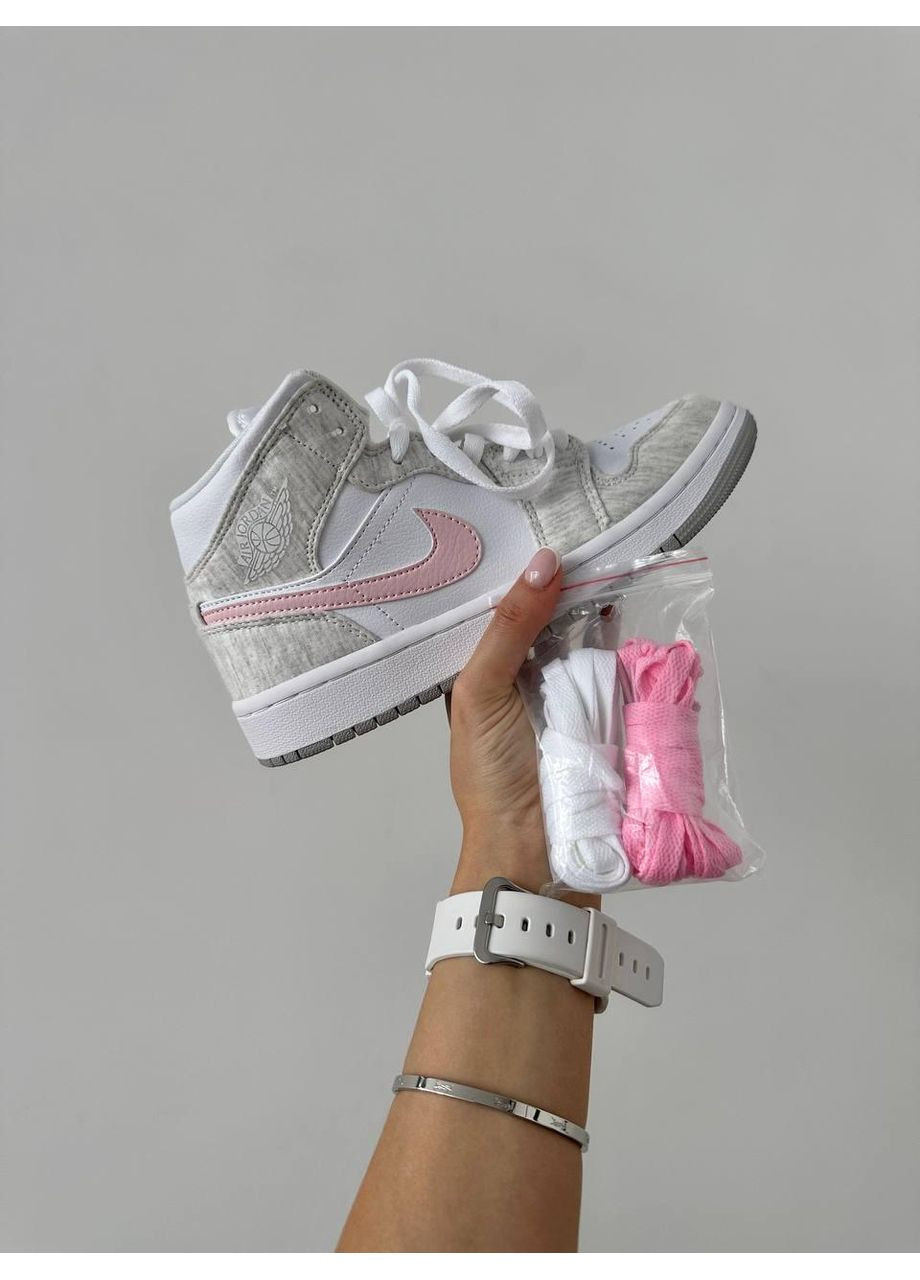Розовые демисезонные кроссовки мужские nike air jordan 1 mid heather grey pink найк аир джордан No Brand