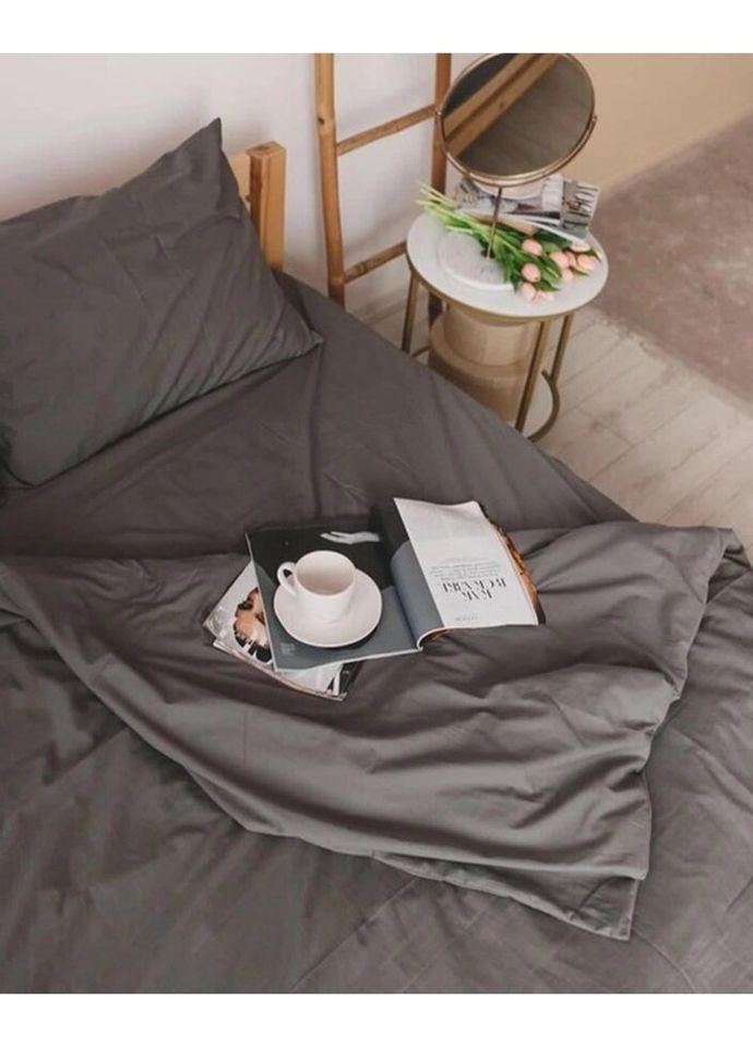 Постельное белье двуспальное Home Вареный хлопок 20469 180х215 см темно-серое DUSHKA (327790611)
