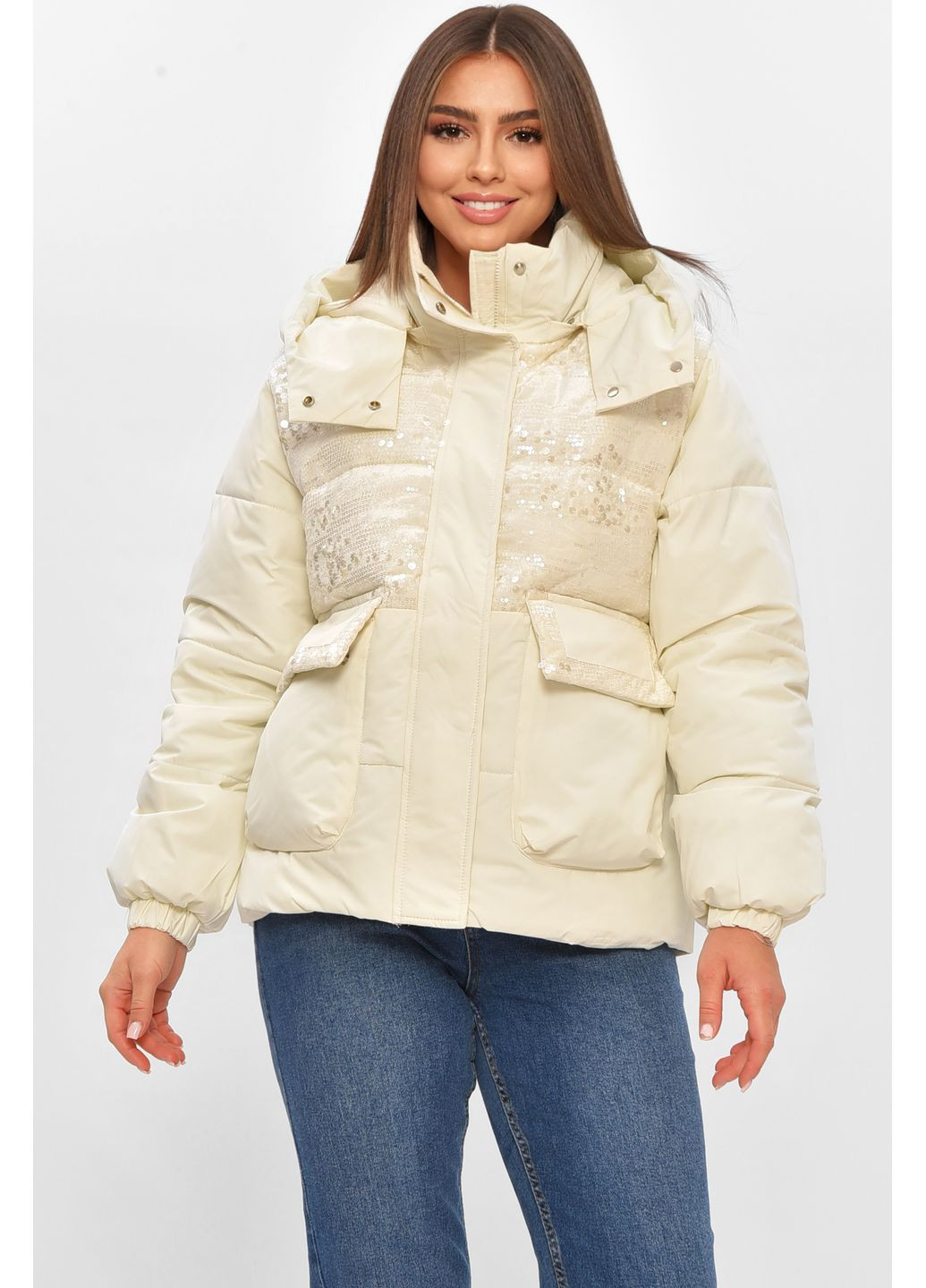 Белая демисезонная куртка женская демисезонная с пайетками белого цвета Let's Shop