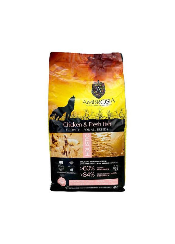 Grain Free - Сухий беззерновий корм з куркою та свіжою рибою для цуценят - 6 кг Ambrosia (369624968)