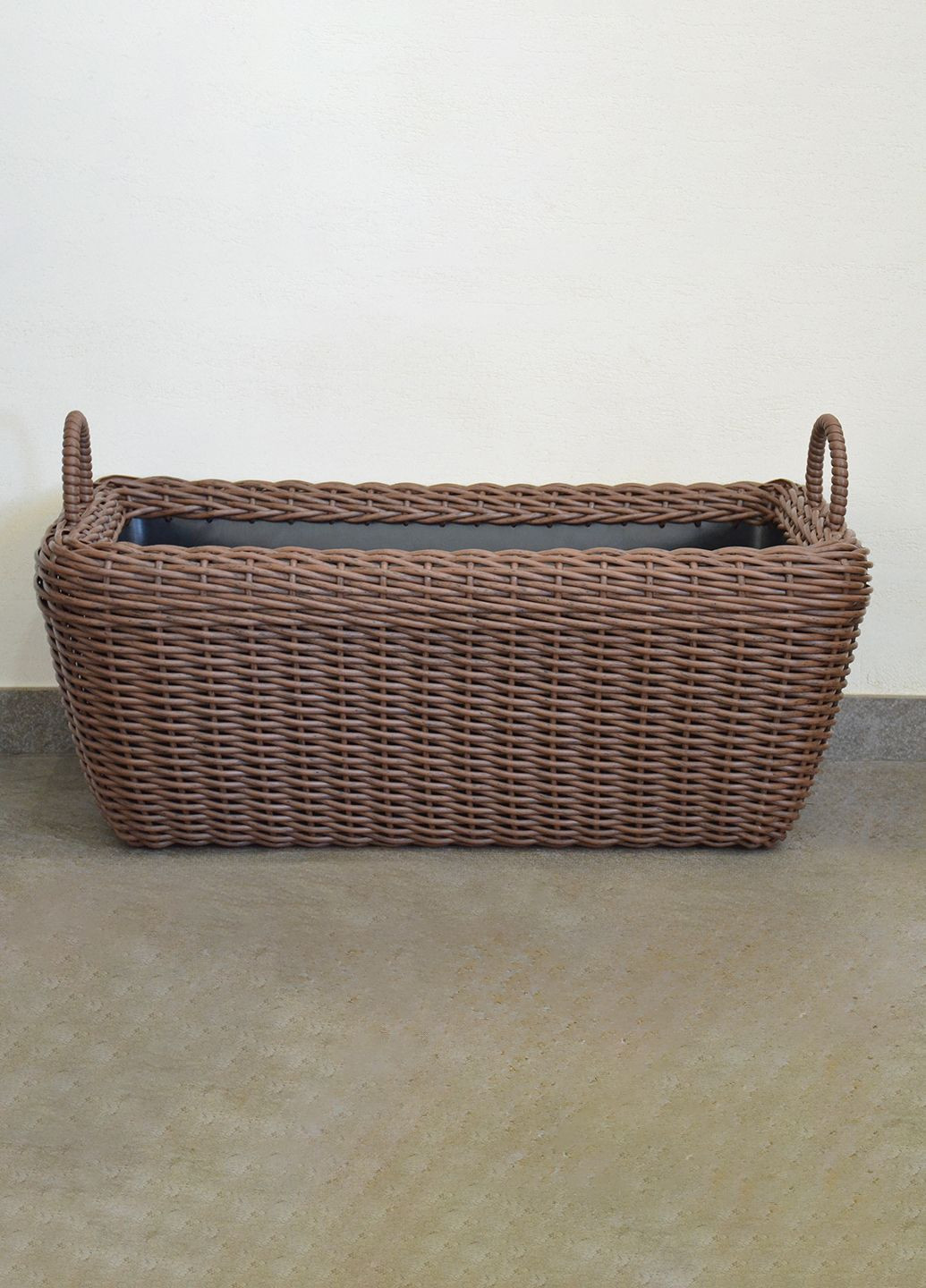 Корзина прямоугольная для дров (дровница) плетенная из искусственного ротанга ручной работы. Цвет Молочный шоколад. 60 литров Handmade (327878847)