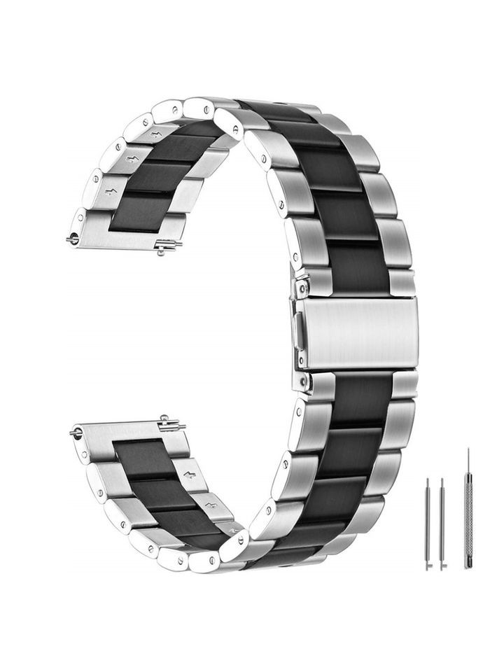 Браслет для наручних годинників. Ширина 18 мм, 20 мм, 22 мм. Колір: срібло + чорний. No Brand (370101802)