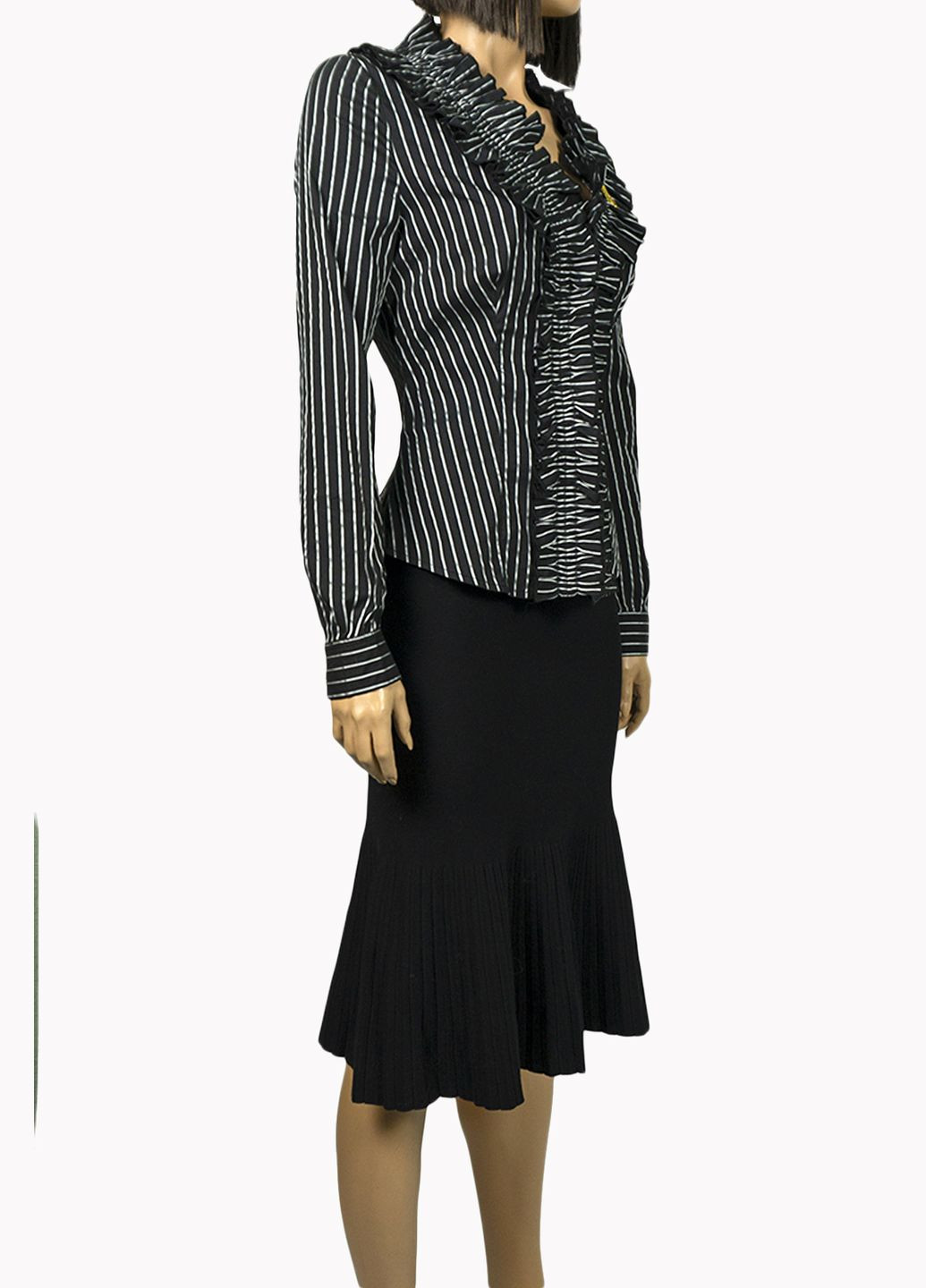 Черная демисезонная женская блуза с рюшами we-02870-2 черный Evona