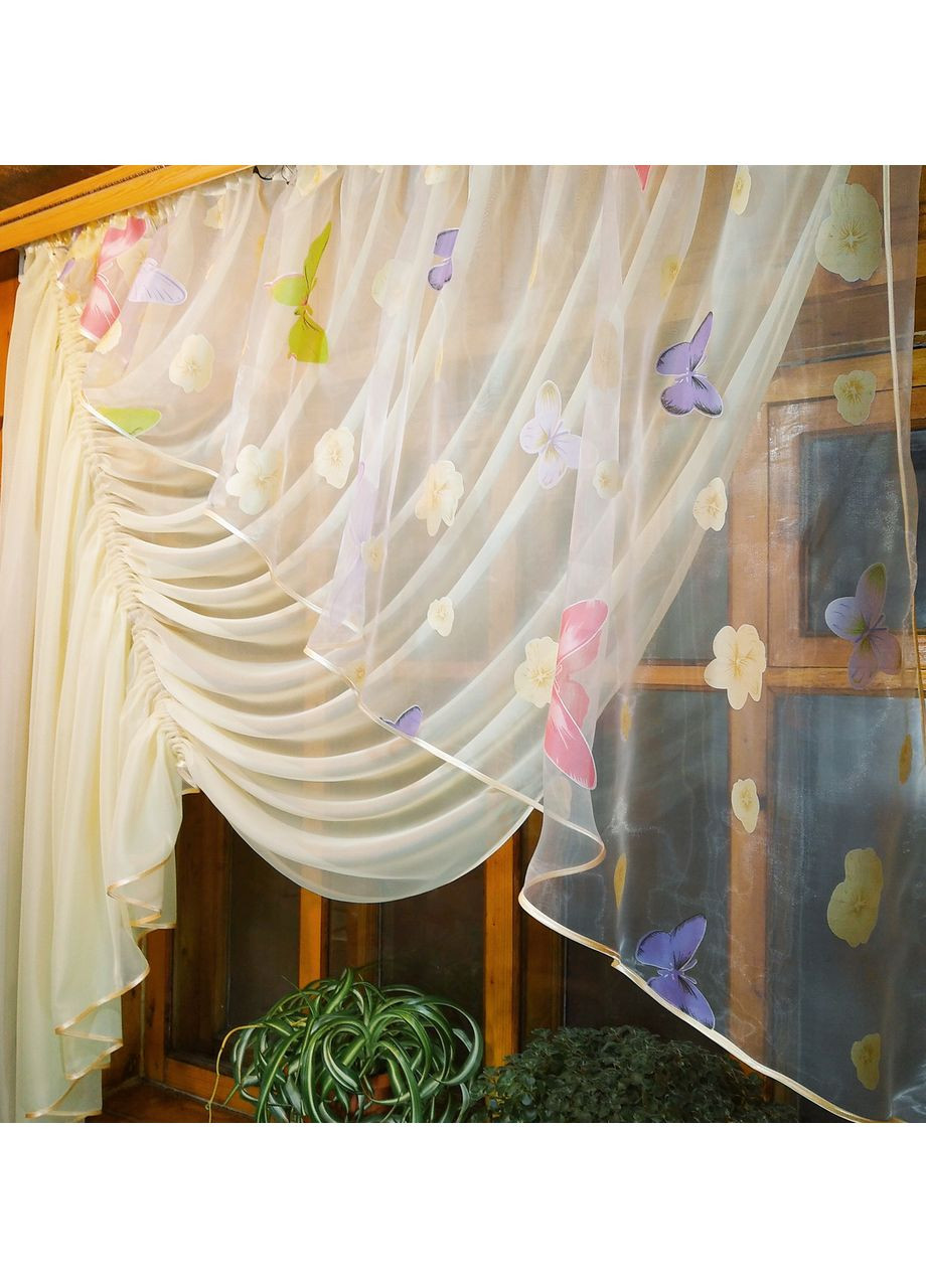 Кухонная готовая занавеска Камелия лунный левая No Brand (372134043)