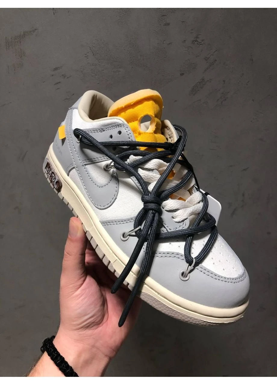 Белые демисезонные кроссовки мужские nike sb dunk x off white grey black laces найк сб данк белые No Brand