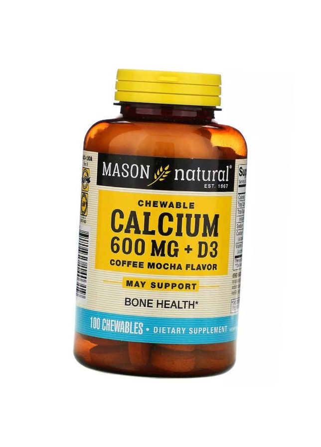 Кальцій Д3 жувальний, Chewables Calcium 600 Plus Vitamin D3, 100таб Кавамокко (36529060) Mason Natural (293256985)