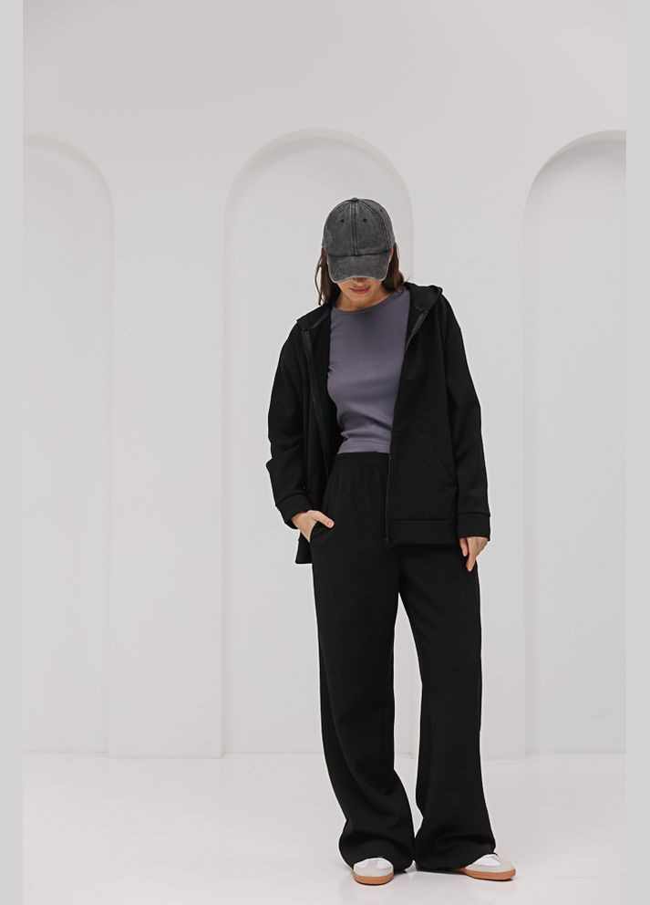 Женский спортивный костюм черный с зип-худи и прямыми штанами Arjen (294907225)