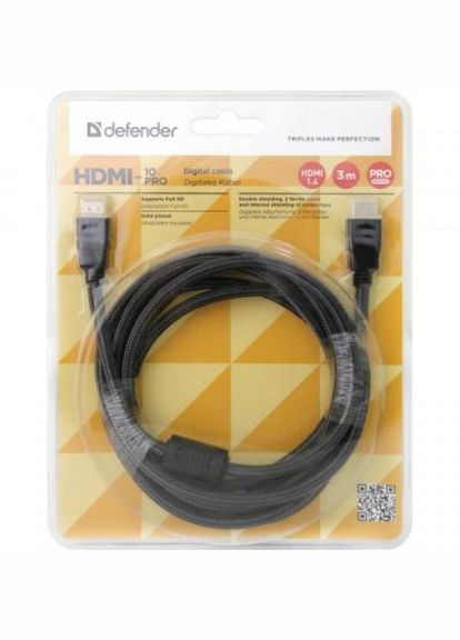 Кабель мультимедійний HDMI to HDMI 3.0m HDMI10PRO v1.4 (87434) Defender hdmi to hdmi 3.0m hdmi-10pro v1.4 (268145700)