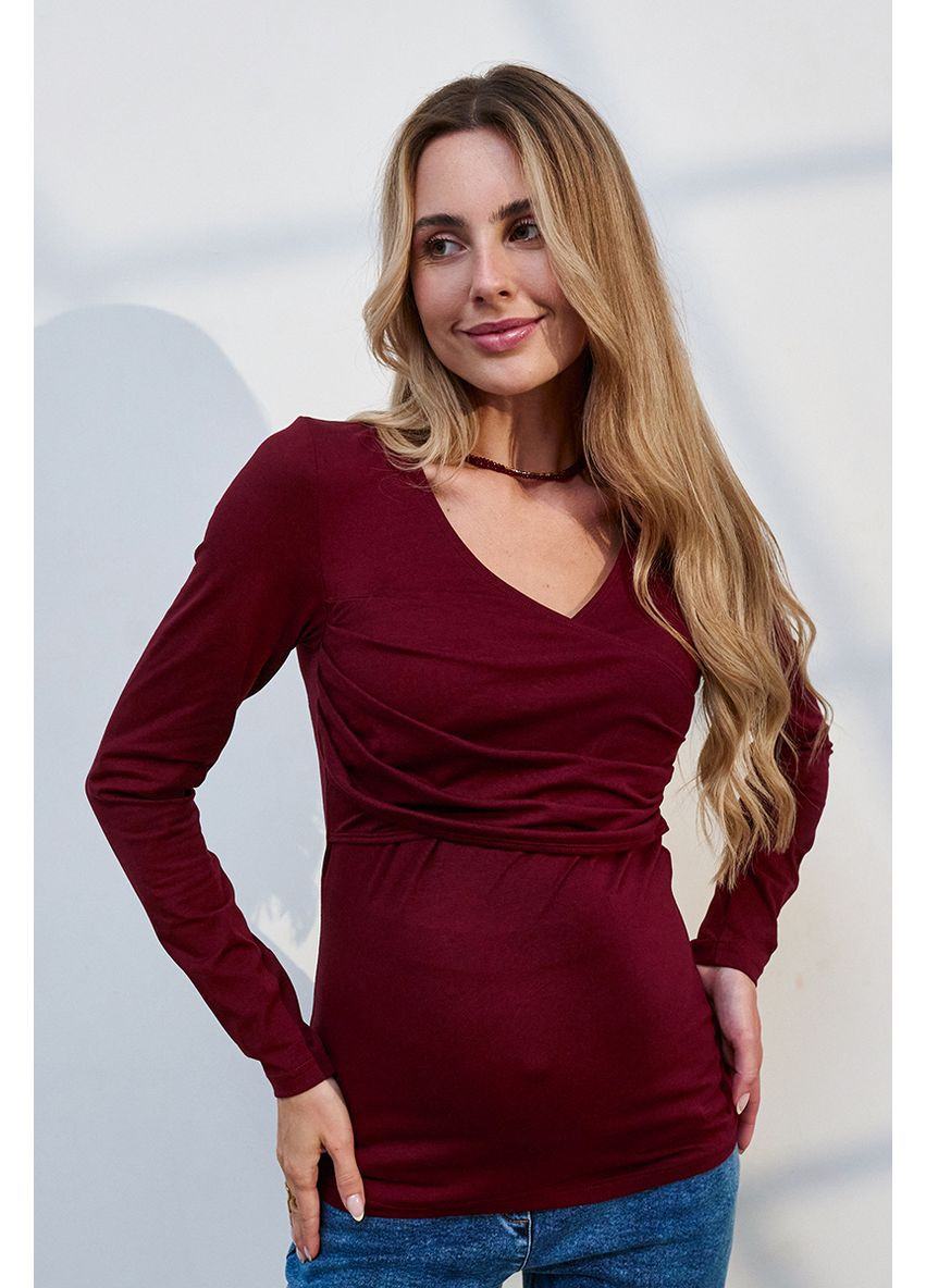 Стильный бордовый лонгслив для беременных и кормящих из плотного трикотажа Юла мама (356905355)