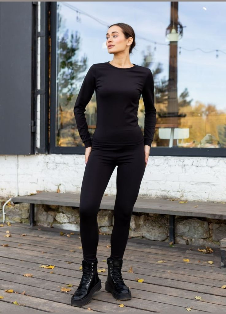 Женское термобелье на флисе лонгслив и леггинсы S M L XL черное, Украина OBR (306614176)