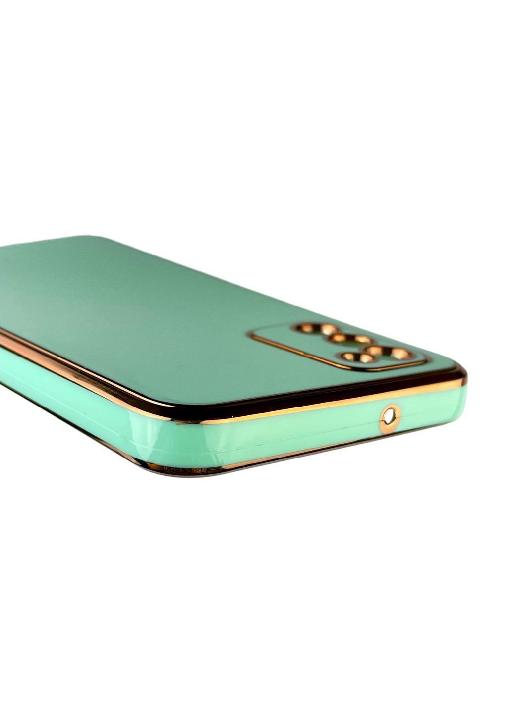 Чехол для Galaxy A03s (SM-A037F) женский с золотой окантовкой с защитой камеры на самсунг A03с мятный Samsung (366019878)