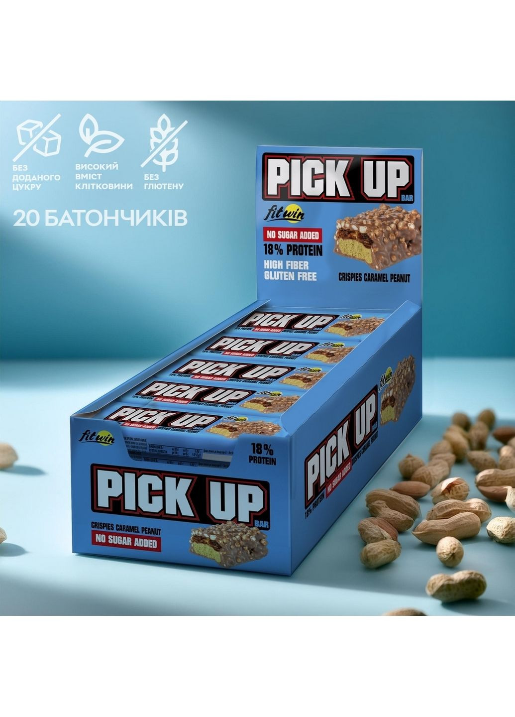 Батончик Pick Up, 20*45 грам - кранчі карамель та арахіс FitWin (315874547)