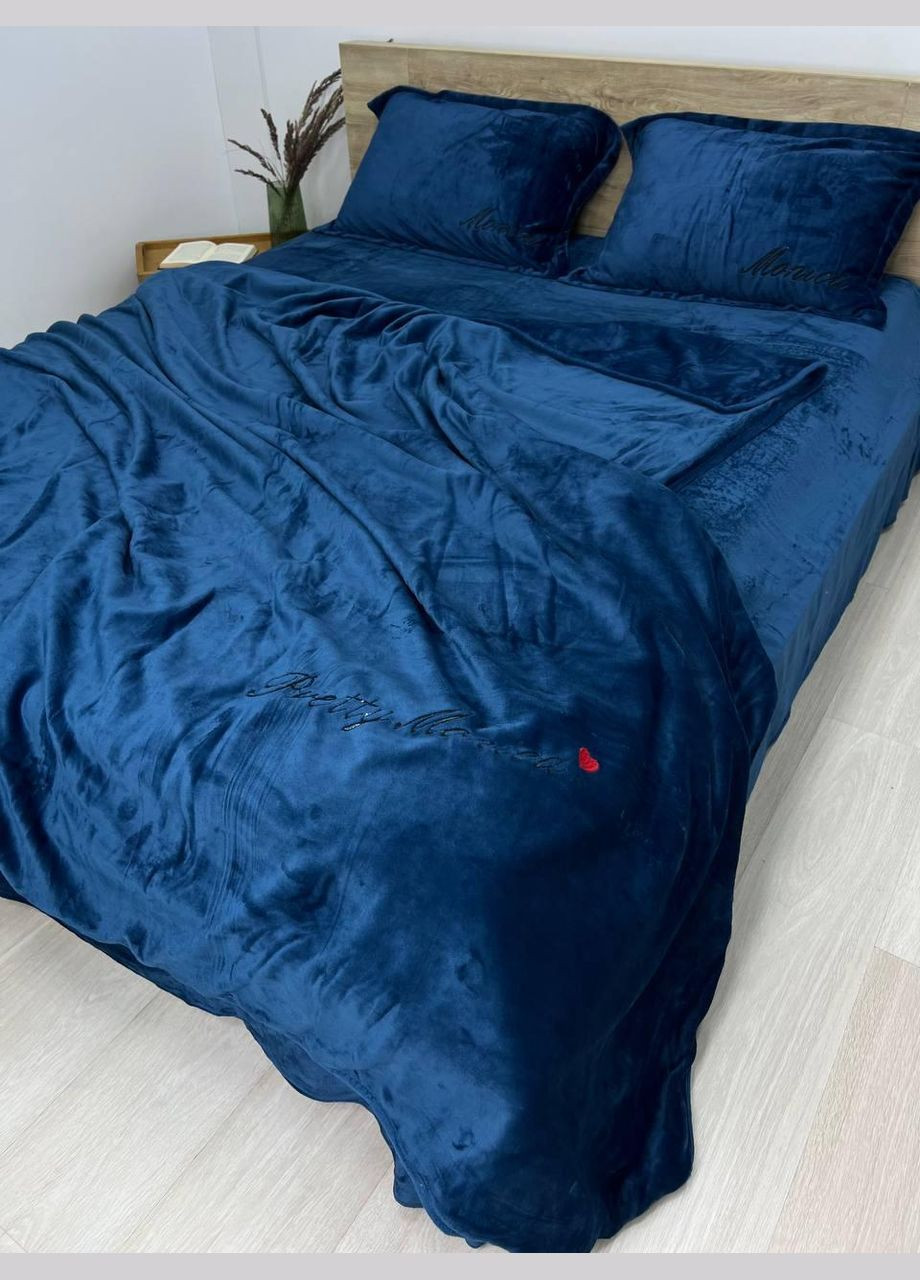 Постельное белье велюровое евро 200x220 см синий (П4Кmonika01-33) No Brand (306633494)