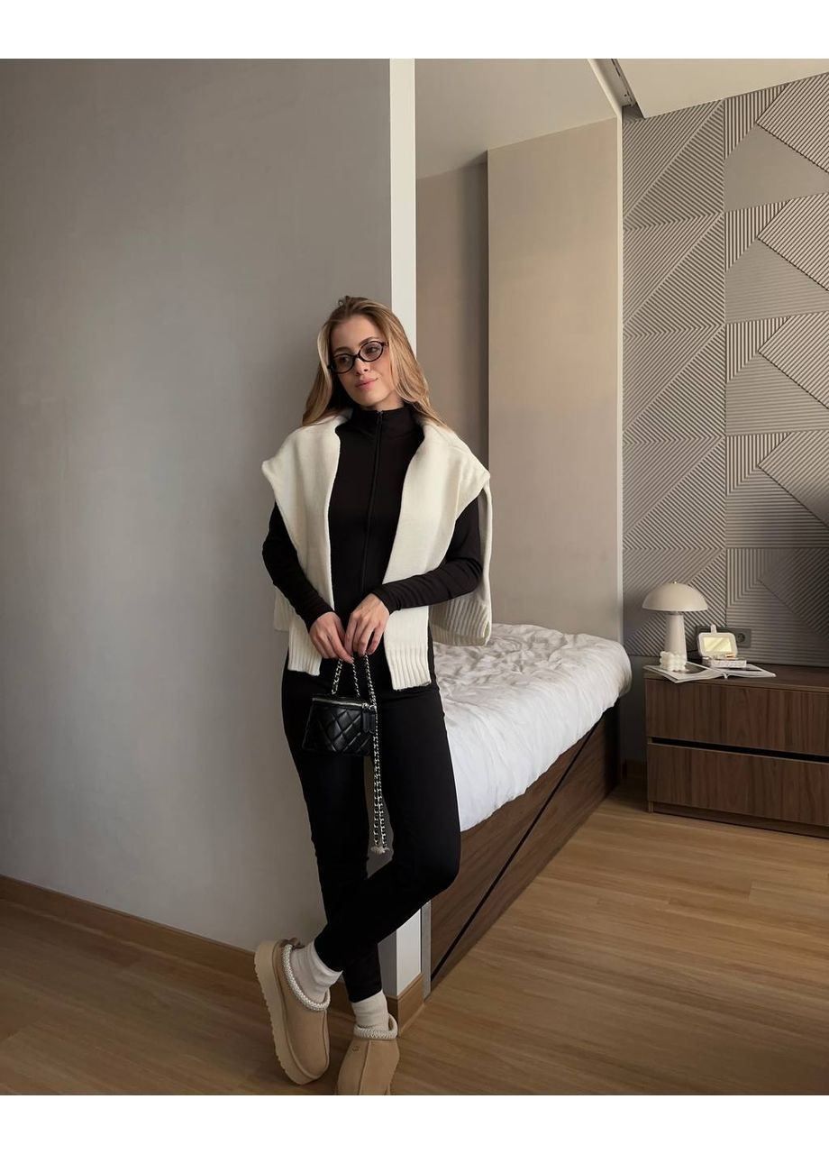 Жіночий комбінезон на флісі No Brand комбінезон-брюки однотонний чорний спортивний, повсякденний дайвінг, фліс