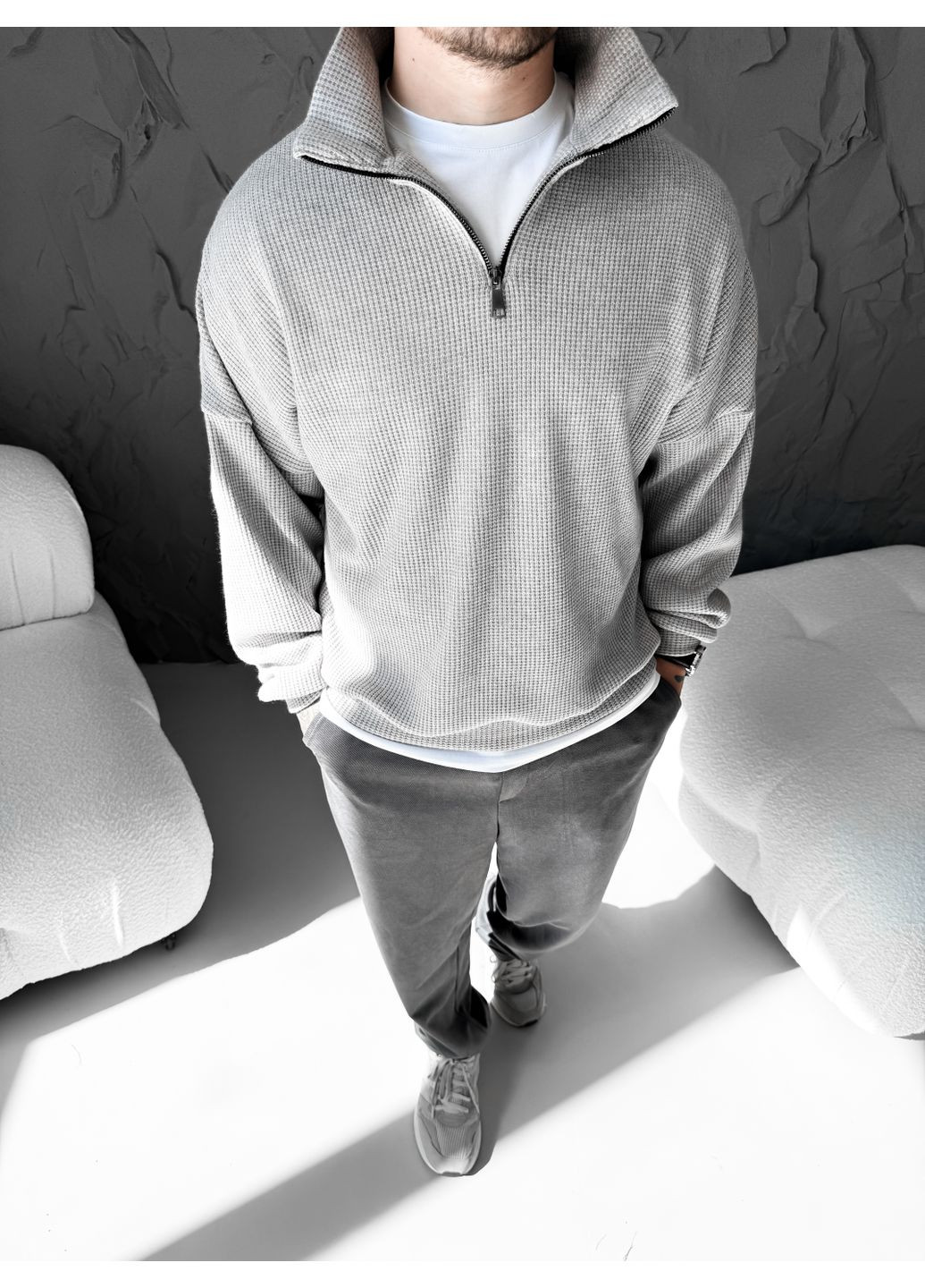 Сірий стильний чоловічий светр на блискавці Vakko