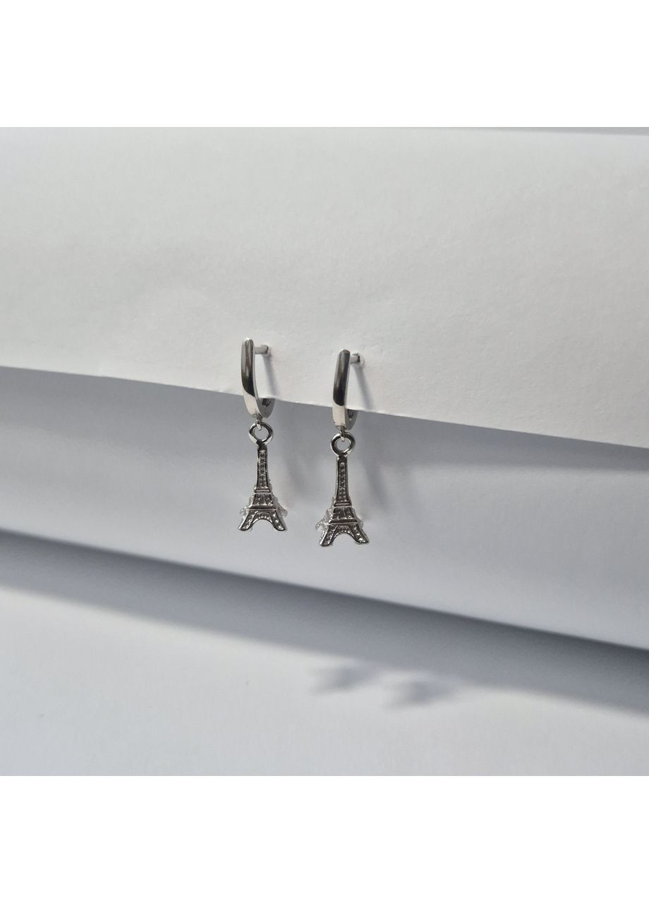 Серебряные серьги без камней с подвеской Эйфелевая Башня серебро 925 пробы Родированное 2172 r 3.10г Nobrand (370438592)