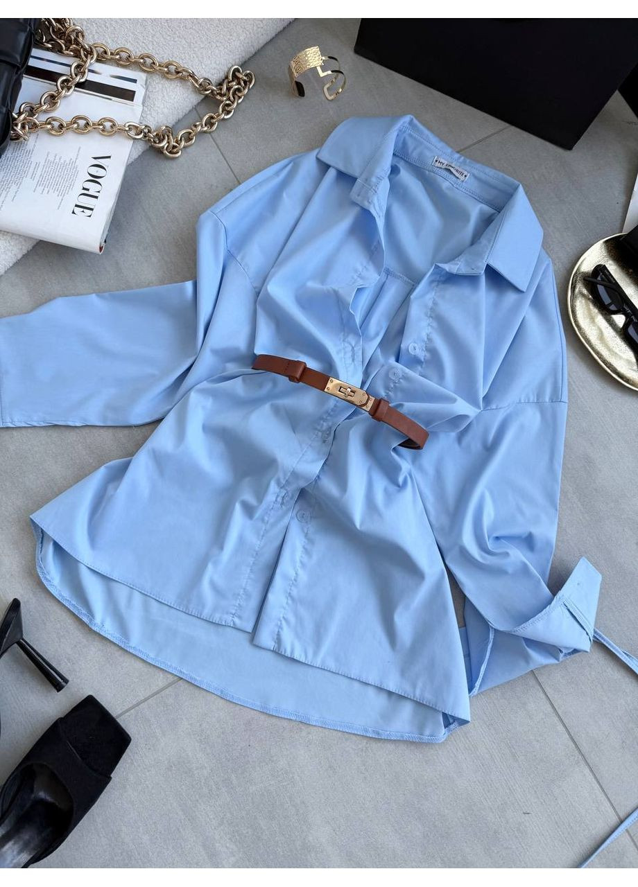 Голубой кэжуал рубашка однотонная Україна с длинным рукавом