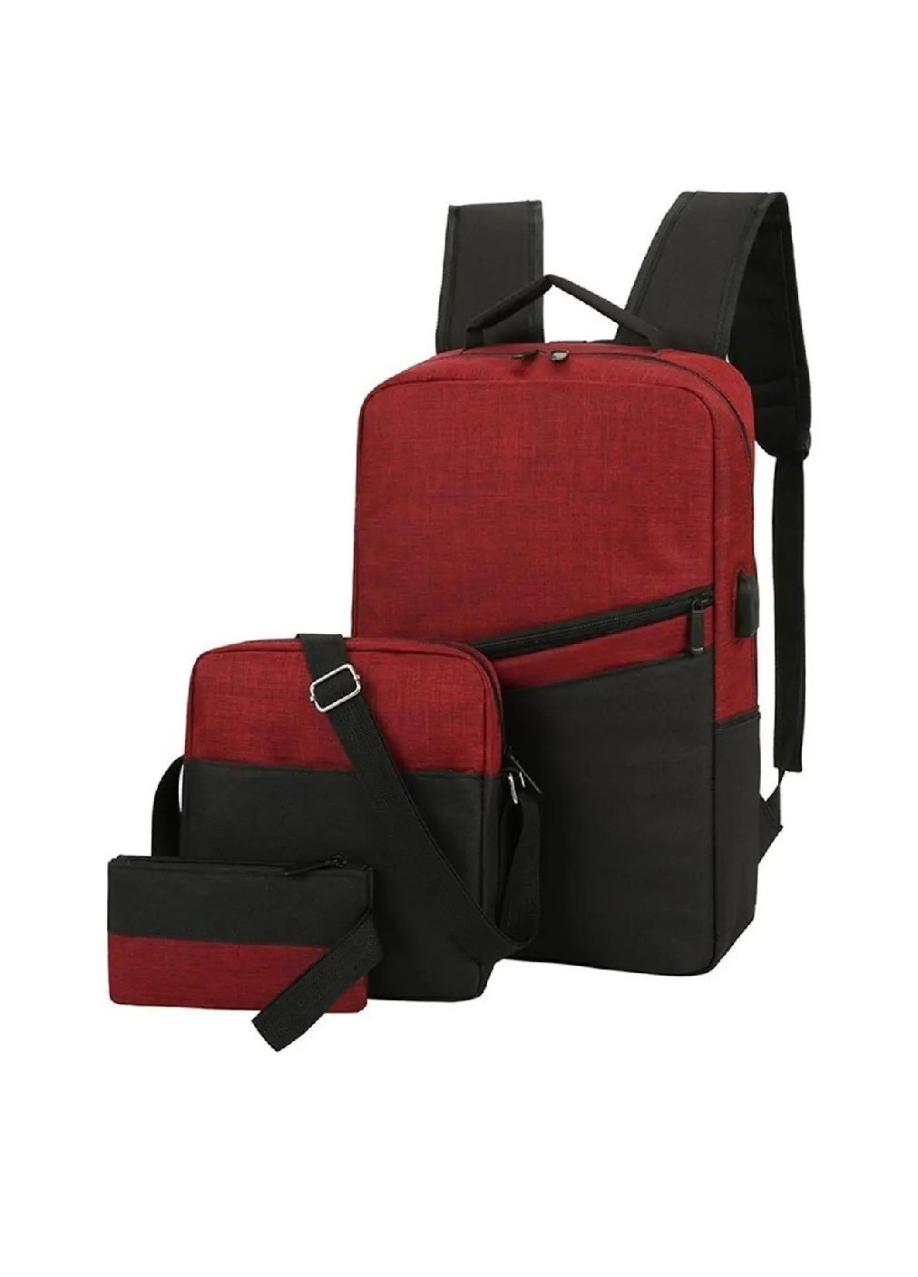 Комплект рюкзак з відділенням для ноутбука виходом для USB проводу клатчем сумкою через плече (480968-Prob) Червоний Unbranded (349724268)