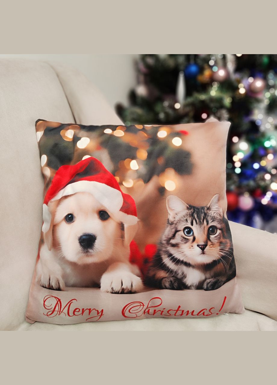 Декоративна наволочка з м'якого велюру на диванну подушку 45смХ45см Різдвяна наволочка з домашніми улюбленцями Maystat (305742500)
