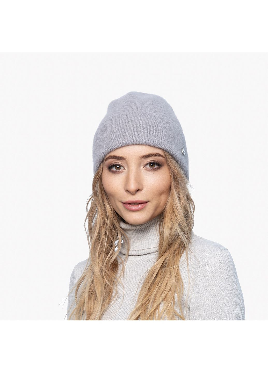 Шапка бини женская ангора серая JUNE LuckyLOOK 001-039 (322791479)