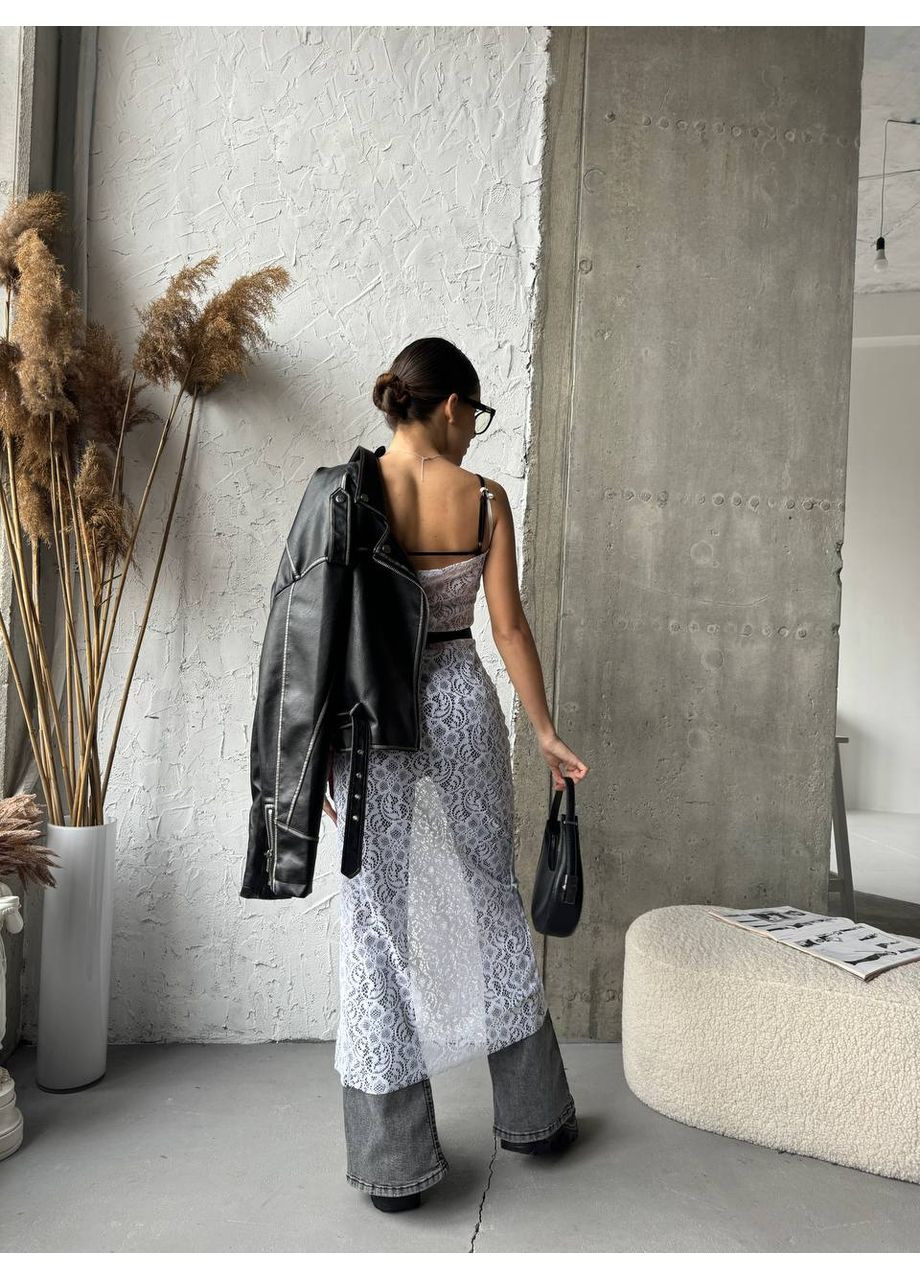 Белое кэжуал женское кружевное платье на бретелях Україна с цветочным принтом