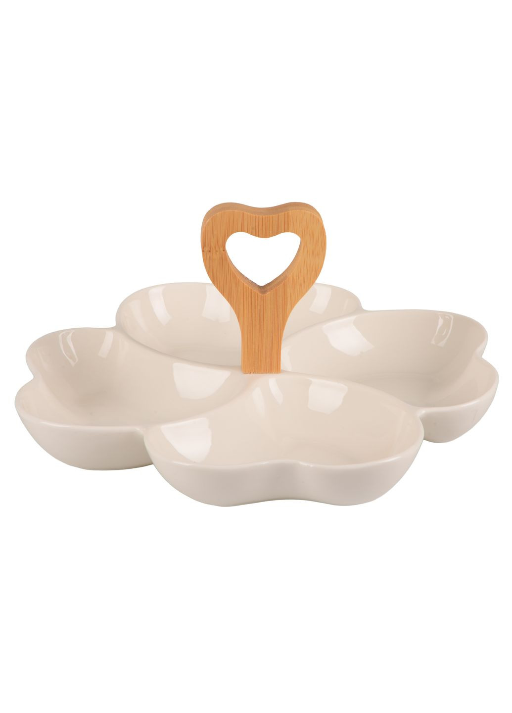 Блюдо LED HEART порцелянове Менажниця 4 секції з бамбуковою ручкою 23.5х3.6 см (B010381) Limited Edition (369723620)