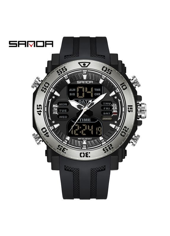 6029 Black-Silver кварцевый спортивный, сasual Sanda (324214505)