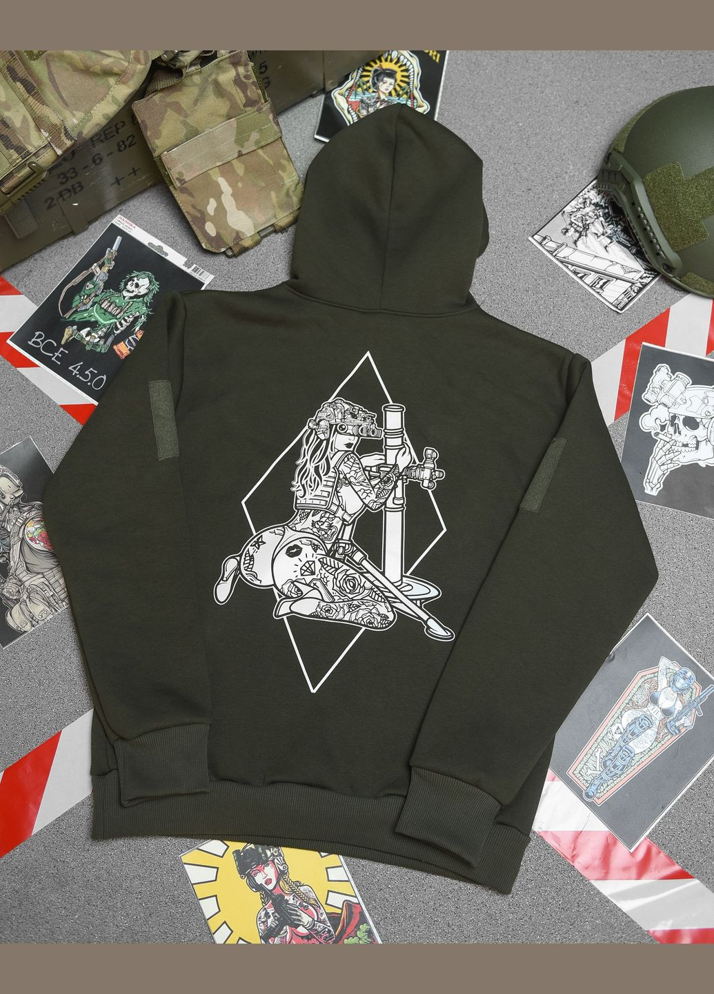 Мужское худи на флисе с принтом Девушки хаки No Brand (315865064)