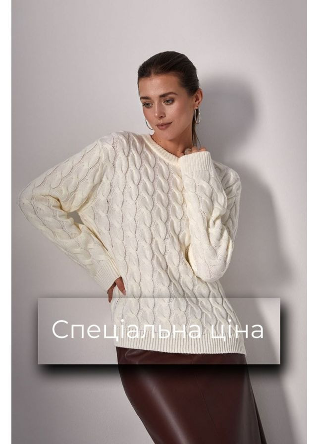 Молочний джемпер з косами 2425 чорний Triko Bakh