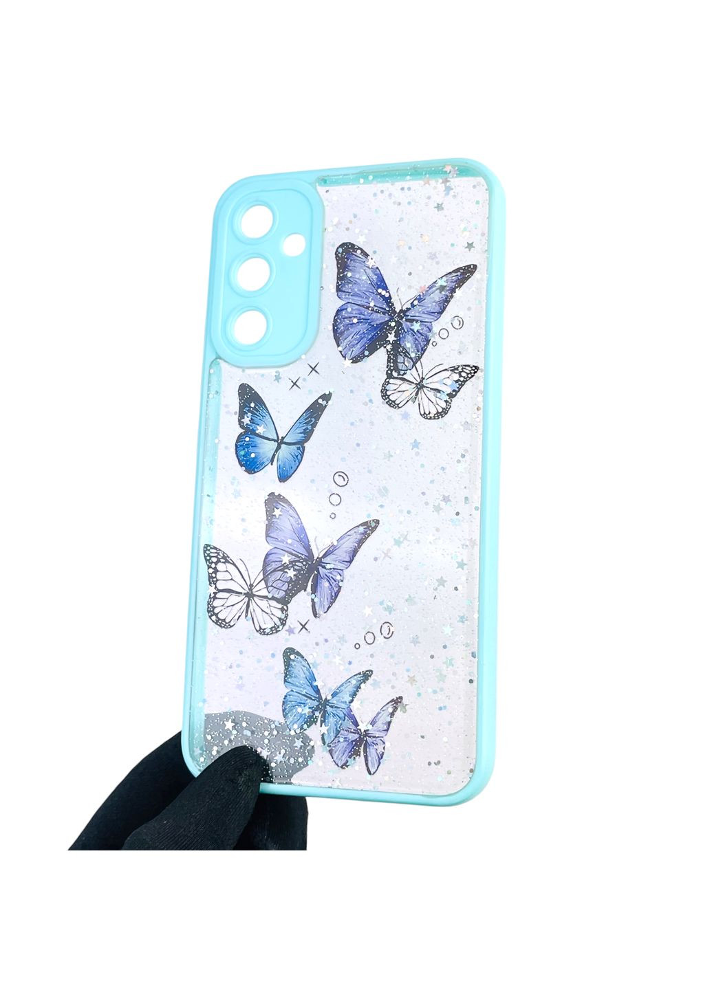 Чехол для Galaxy A34 5G (SM-A346E) с блёстками с бабочками на самсунг а34 5г бирюзовый Samsung (366385700)