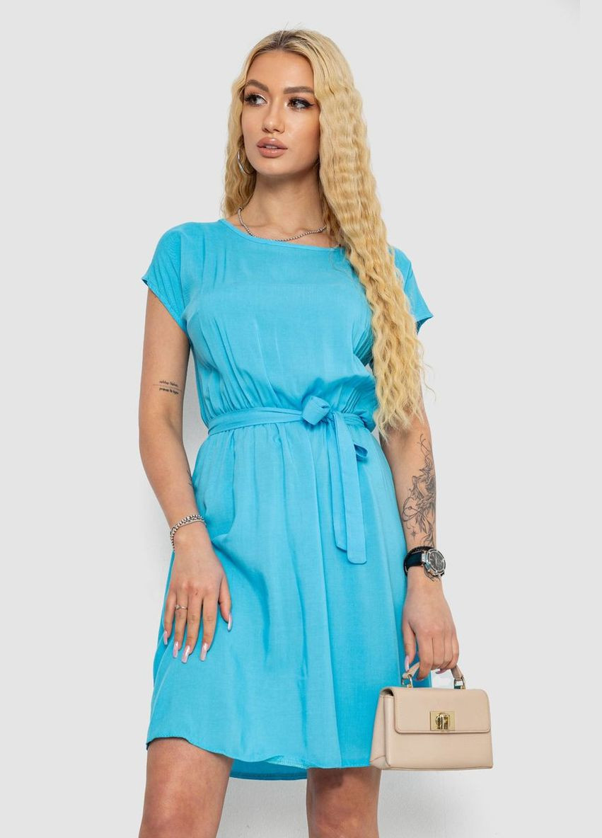 Голубое повседневный однотонное платье без рукавов с поясом свободного кроя для прогулок летнее салатовое (sku_214r0225) No Brand однотонное