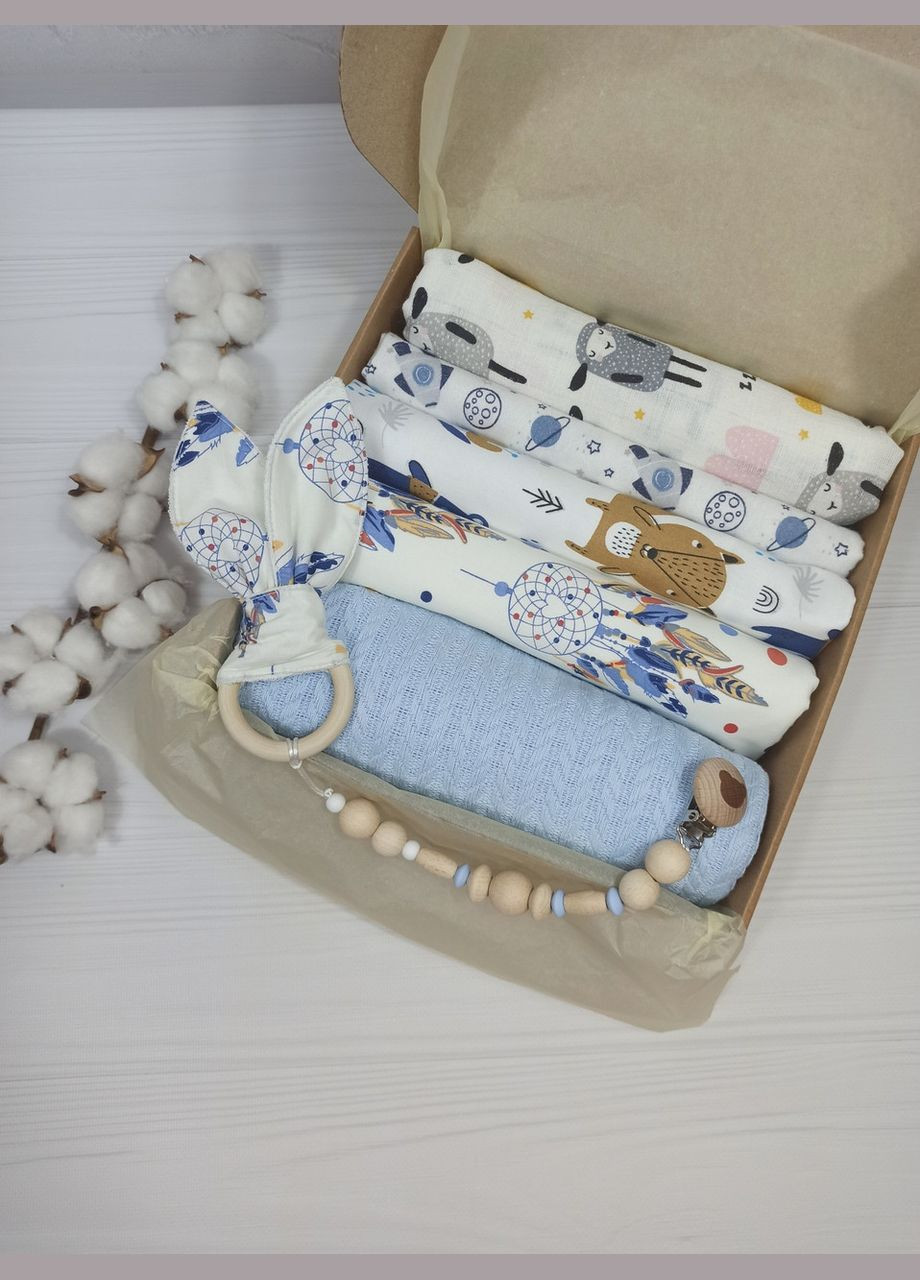Подарочный комплект для малыша: плед, пеленки и грызунец a.l.babybox Ловец снов No Brand (308389183)
