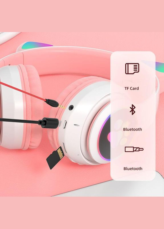 Наушники беспроводные Rainbow LED ear STN28 кошачьи ушки Bluetooth 5.0 с картой памяти и FM Cat (280876604)