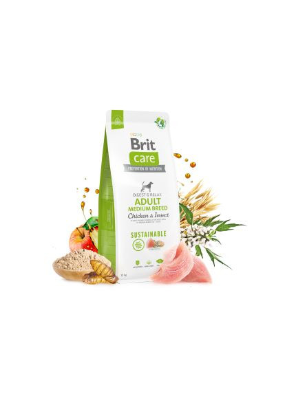 Сухий корм для собак Dog Sustainable Adult Medium Breed з куркою та комахами 12 кг (8595602558681) Brit Care Dog Sustainable Adult Medium Breed з куркою та ком (370021095)